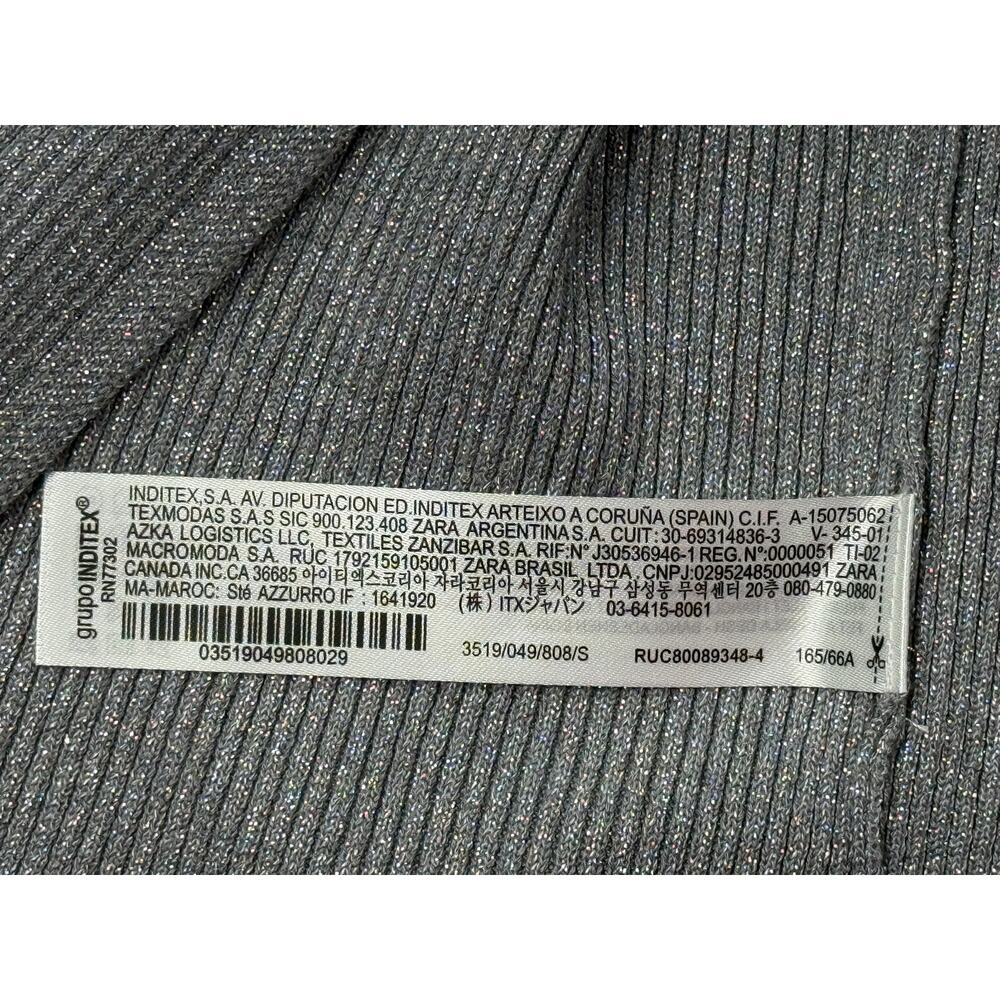 NWT Zara Silver Knit Metallic Thread Sleeveless Top & Midi Skirt Set Sz S - Picture 9 of 11